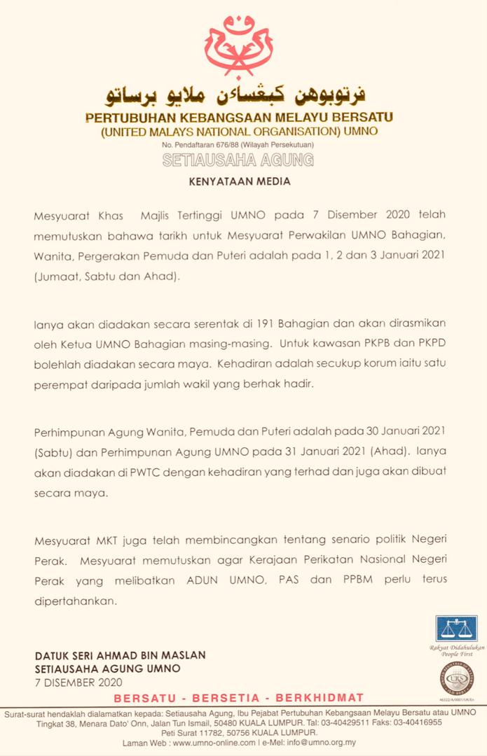 Latest Dates For Division Meeting And General Assembly Umno